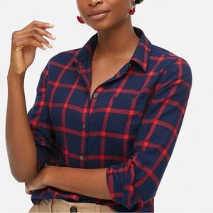 J. Crew Navy and Red Plaid Button-Down Shirt